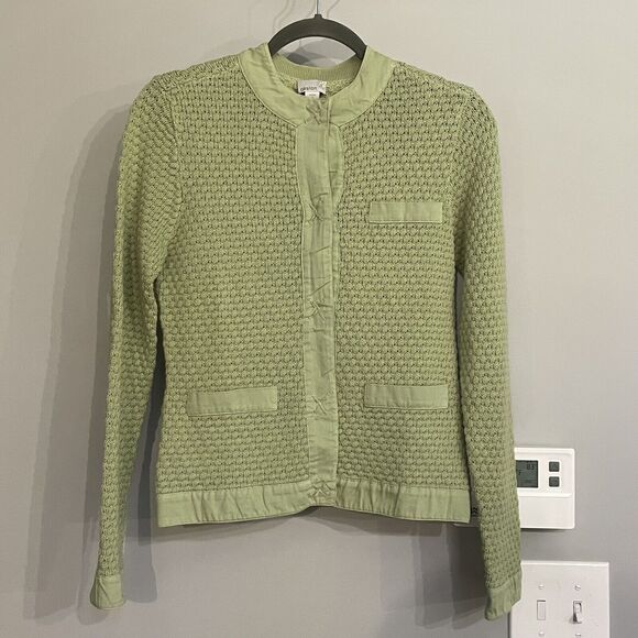 Caslon Cardigan Sweater Womens Hidden Snaps Green Size Petite Small Pockets Knit - Picture 1 of 8